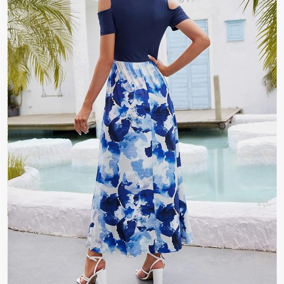 Large Summer Maxi Cold Shoulder Sundress with Pocket. - Picture 4 of 7